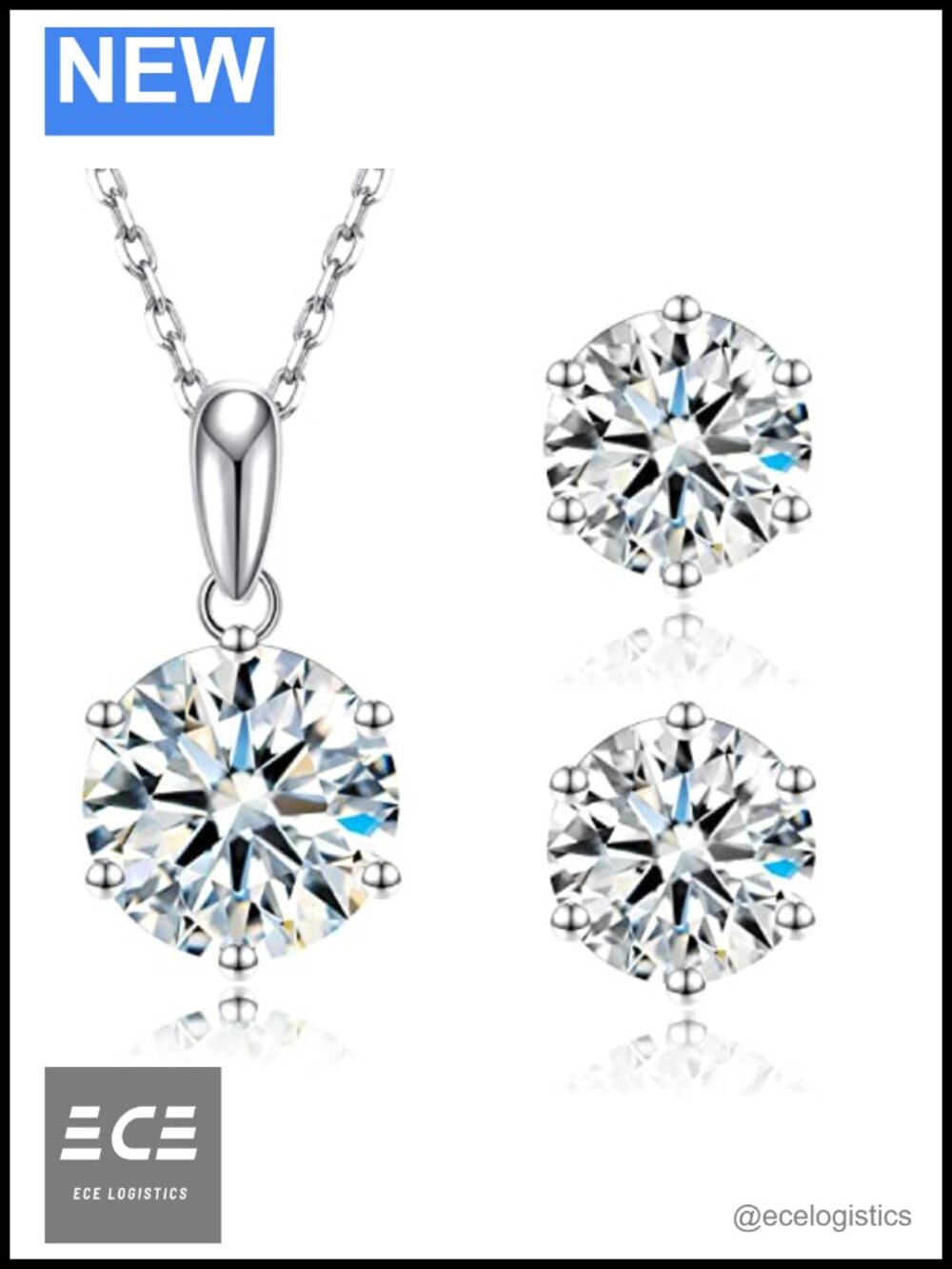 2CT Moissanite Earrings and Necklace Jewelry Set - 4CT Total